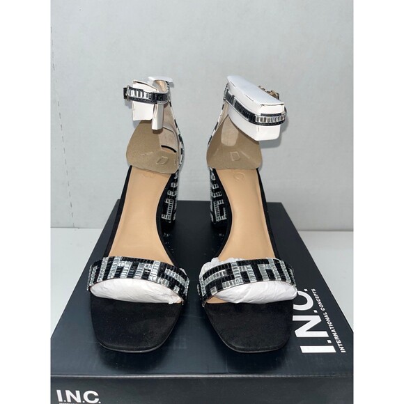 INC Women's Lexini 62 Maze Silver/Black Open Toe Block Heel Rhinestone Sz 8M - Picture 6 of 7